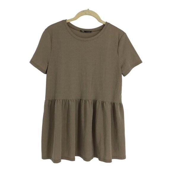 Zara Peplum Short Sleeve Top Khaki Size  S - Picture 2 of 15